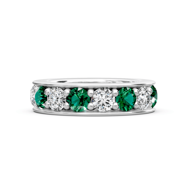 0.50-2.00 CT Round Cut Green Emeralds and Diamonds - Eternity Rings