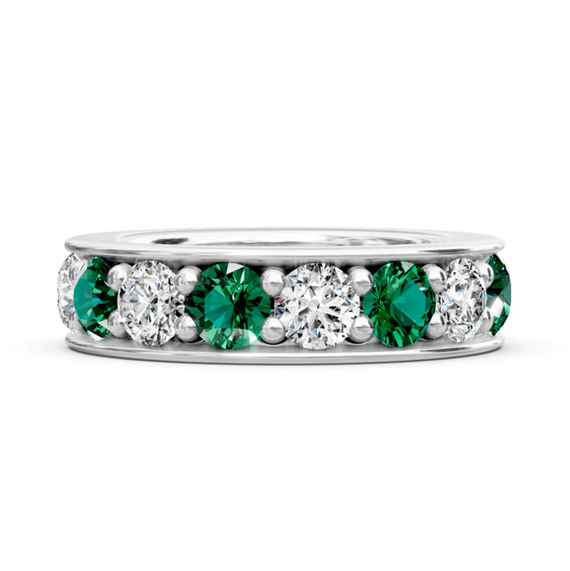 0.50-2.00 CT Round Cut Green Emeralds and Diamonds - Eternity Rings