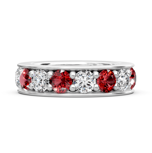 0.50-2.00 CT Round Cut Rubies and Diamonds - Eternity Rings