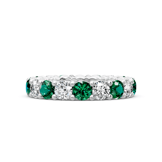2.50-6.00 CT Round Cut Green Emeralds and Diamonds - Eternity Rings