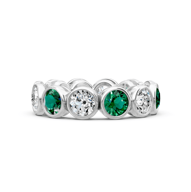 1.50-5.00 CT Round Cut Green Emeralds and Diamonds - Eternity Rings