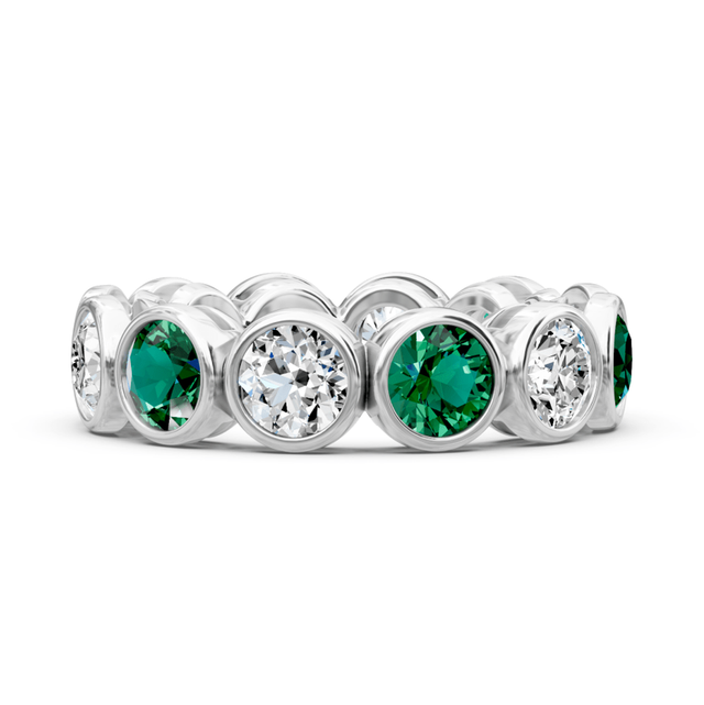 1.50-5.00 CT Round Cut Green Emeralds and Diamonds - Eternity Rings