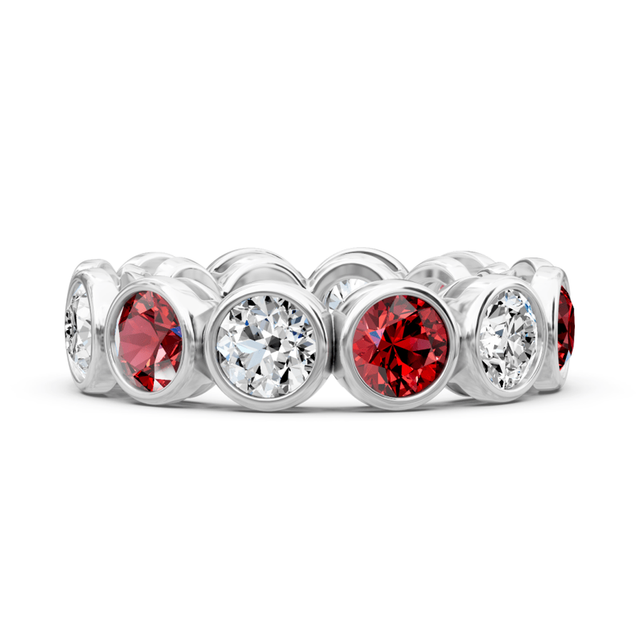 1.50-5.00 CT Round Cut Rubies and Diamonds - Eternity Rings