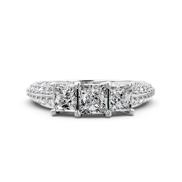 2.70-8.20 CT Princess & Round Cut Lab Grown Diamonds - Three Stone Rings