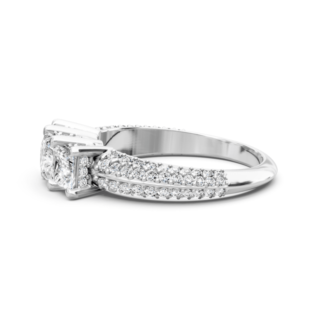 2.25 CT Princess & Round Cut Natural Diamonds - Three Stone Rings