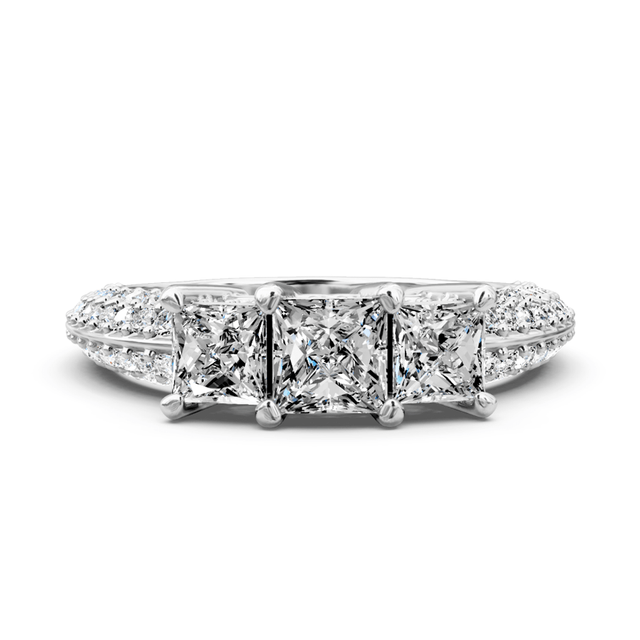 2.25 CT Princess & Round Cut Natural Diamonds - Three Stone Rings
