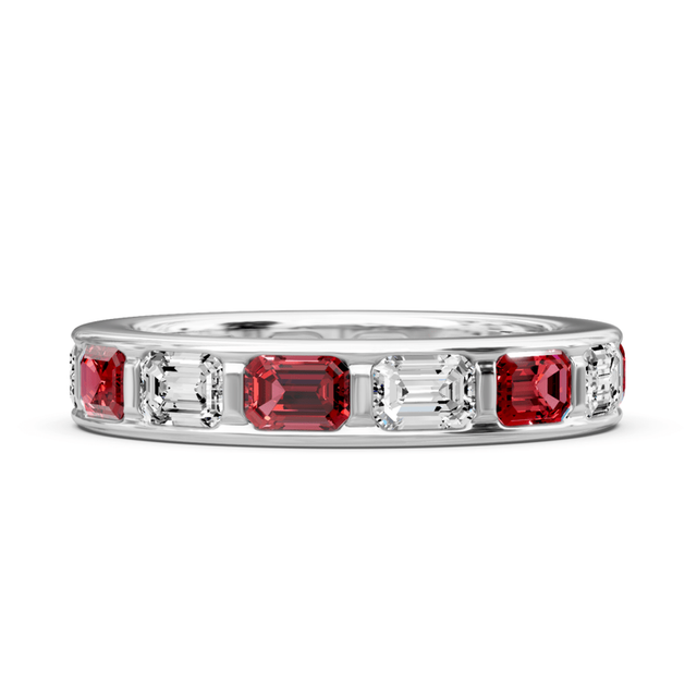 2.50 CT Emerald Cut Rubies and Diamonds - Eternity Rings