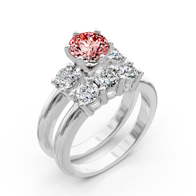 2.00-5.00 CT Round Cut Fancy Pink Diamonds - Bridal Set