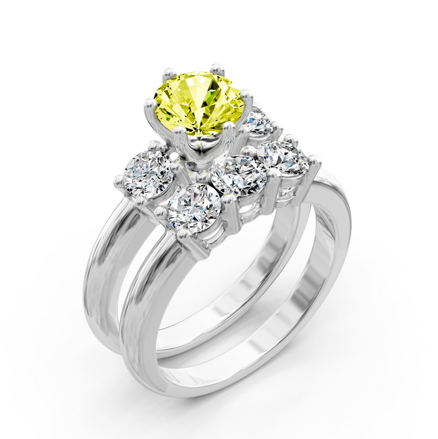 2.00-5.00 CT Round Cut Fancy Yellow Diamonds - Bridal Set