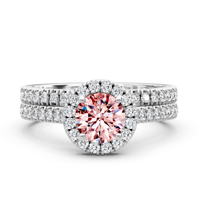 1.70-4.70 CT Round Cut Fancy Pink Diamonds - Bridal Set