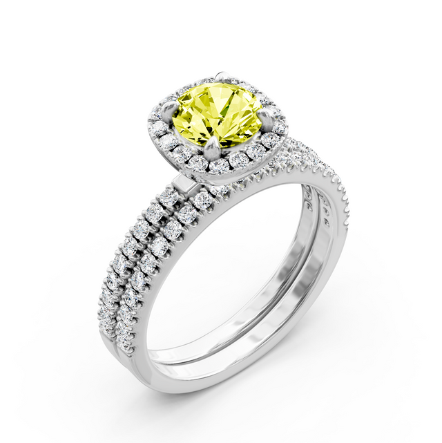 1.65-4.65 CT Round Cut Fancy Yellow Diamonds - Bridal Set