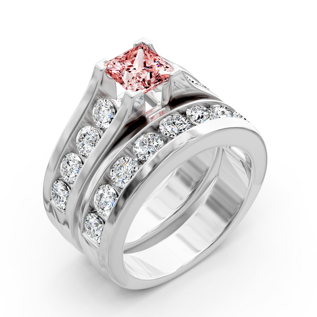 2.80-5.80 CT Princess & Round Cut Fancy Pink Diamonds - Bridal Set