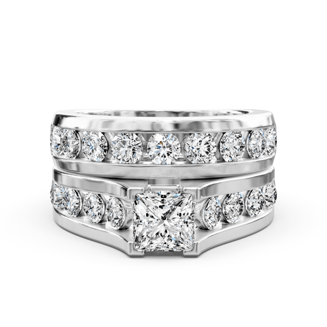 2.15-3.30 CT Princess & Round Cut Natural Diamonds - Bridal Set