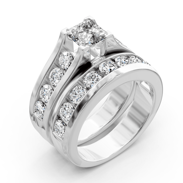 2.15-3.30 CT Princess & Round Cut Natural Diamonds - Bridal Set