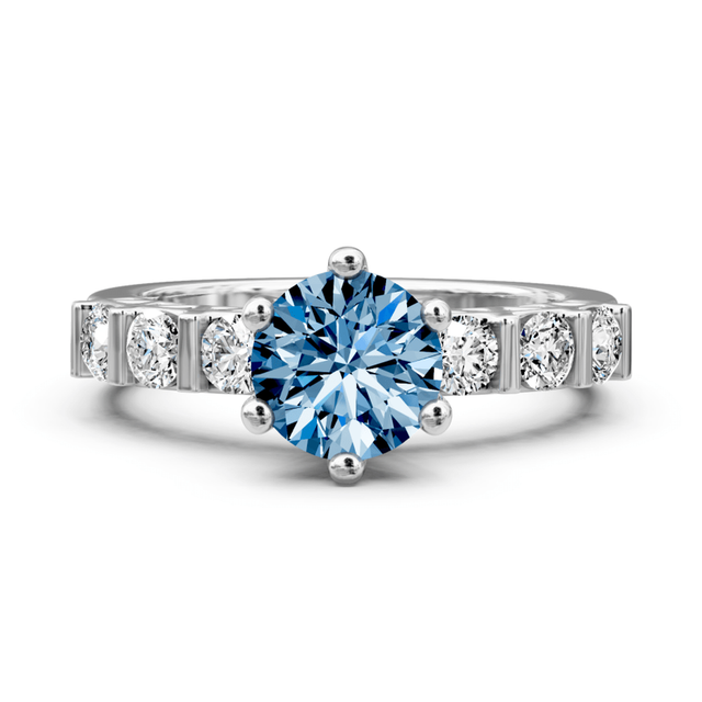1.60-4.60 CT Round Cut Fancy Blue Diamonds - Engagement Ring