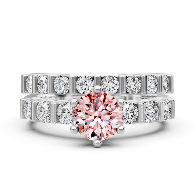 2.10-5.10 CT Round Cut Fancy Pink Diamonds - Bridal Set