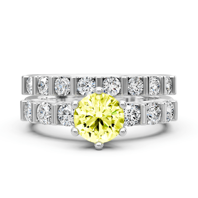 2.10-5.10 CT Round Cut Fancy Yellow Diamonds - Bridal Set