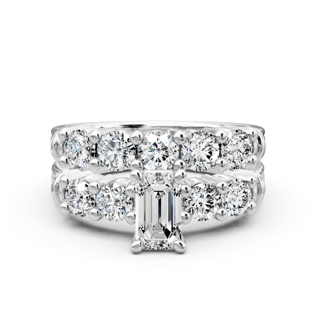 1.90-7.40 CT Emerald & Round Cut Lab Grown Diamonds - Bridal Set