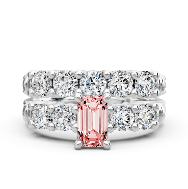 2.40-5.40 CT Emerald & Round Cut Fancy Pink Diamonds - Bridal Set