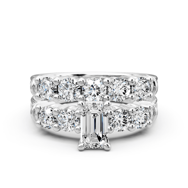 1.75-2.90 CT Emerald & Round Cut Natural Diamonds - Bridal Set