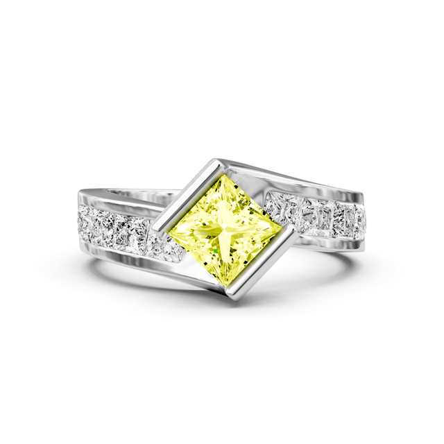 2.60-5.60 CT Princess Cut Fancy Yellow Diamonds - Engagement Ring