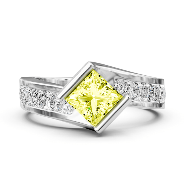 2.60-5.60 CT Princess Cut Fancy Yellow Diamonds - Engagement Ring