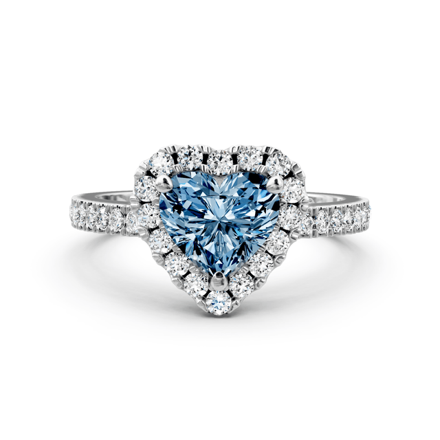 1.45-4.45 CT Heart & Round Cut Fancy Blue Diamonds - Engagement Ring