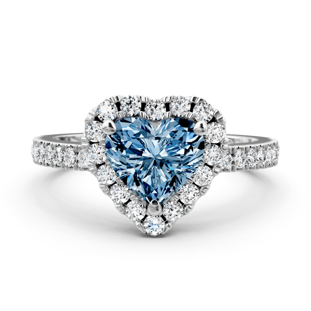1.45-4.45 CT Heart & Round Cut Fancy Blue Diamonds - Engagement Ring