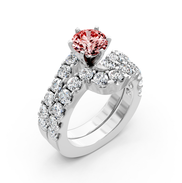 3.60-6.60 CT Round Cut Fancy Pink Diamonds - Bridal Set