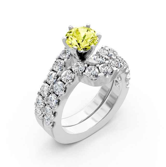 3.60-6.60 CT Round Cut Fancy Yellow Diamonds - Bridal Set