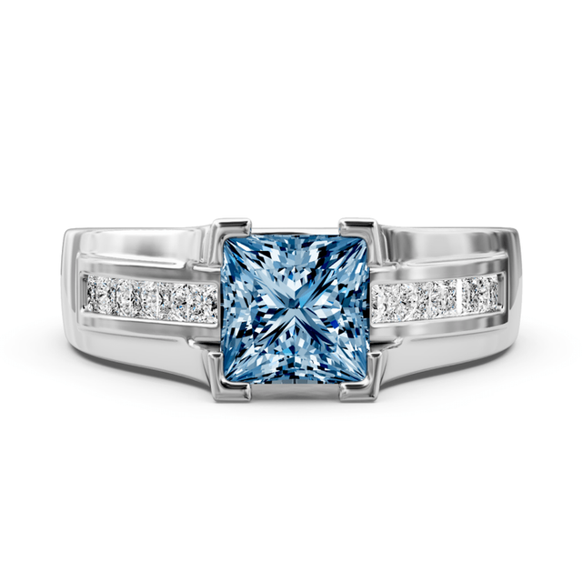 1.35-4.35 CT Princess Cut Fancy Blue Diamonds - Engagement Ring