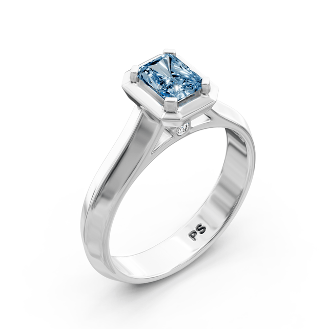 1.02-4.02 CT Radiant & Round Cut Fancy Blue Diamonds - Engagement Ring