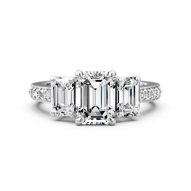 1.65-7.15 CT Emerald & Round Cut Lab Grown Diamonds - Engagement Ring