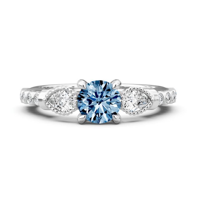 1.42-4.42 CT Pear & Round Cut Fancy Blue Diamonds - Engagement Ring