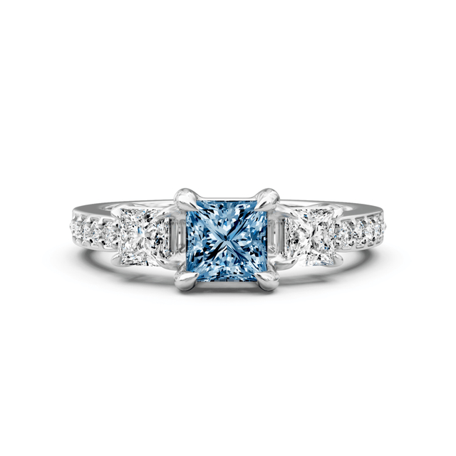 1.85-4.85 CT Princess & Round Cut Fancy Blue Diamonds - Engagement Ring