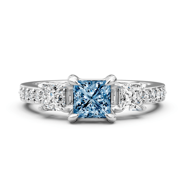 1.85-4.85 CT Princess & Round Cut Fancy Blue Diamonds - Engagement Ring