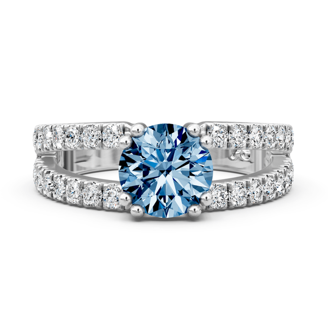 1.70-4.70 CT Round Cut Fancy Blue Diamonds - Engagement Ring