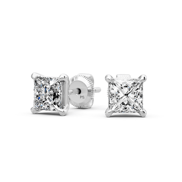 0.25-2.00 CT Princess Cut Natural Diamonds - Stud Earrings