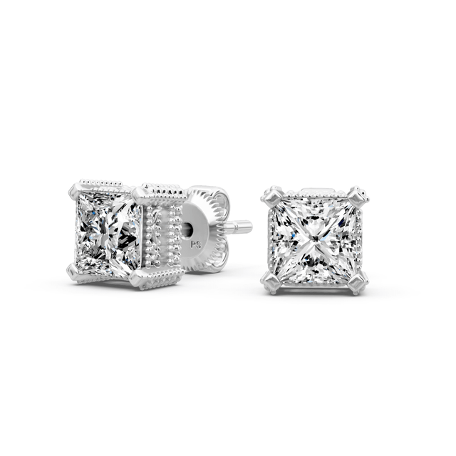 0.25-2.00 CT Princess Cut Natural Diamonds - Stud Earrings