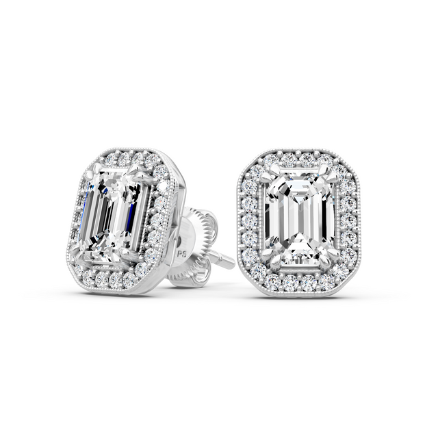 0.75-5.15 CT Emerald & Round Cut Lab Grown Diamonds - Stud Earrings