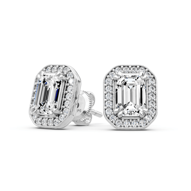 0.40-2.15 CT Emerald & Round Cut Natural Diamonds - Stud Earrings