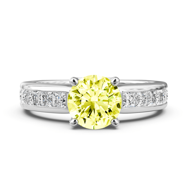 1.70-4.70 CT Princess & Round Cut Fancy Yellow Diamonds - Engagement Ring