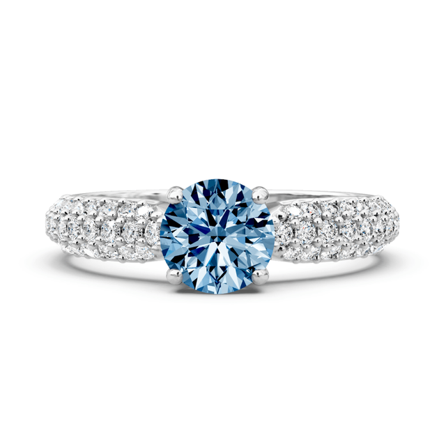 1.50-4.50 CT Round Cut Fancy Blue Diamonds - Engagement Ring