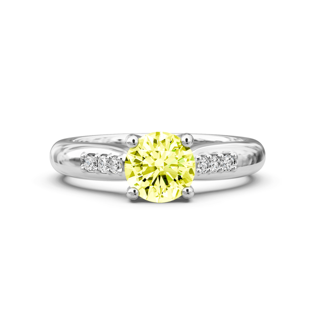 1.10-4.10 CT Round Cut Fancy Yellow Diamonds - Engagement Ring