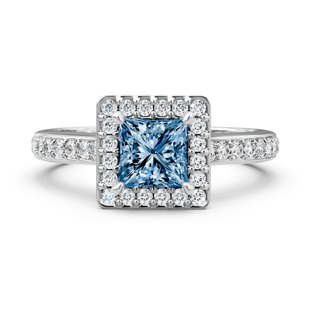 1.40-4.40 CT Princess & Round Cut Fancy Blue Diamonds - Engagement Ring