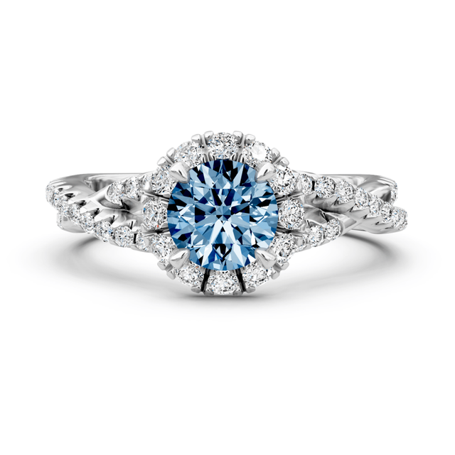 1.45-4.45 CT Round Cut Fancy Blue Diamonds - Engagement Ring
