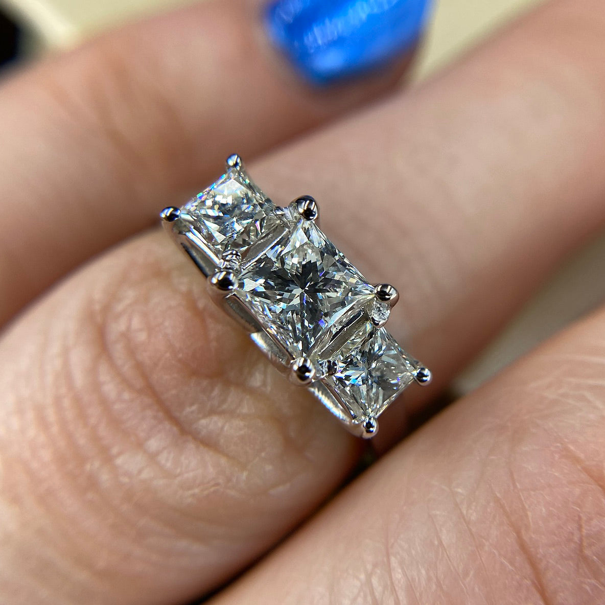 Exquisite 1.50 CT Princess Cut Diamonds - Three Stone Ring in 14KT White Gold