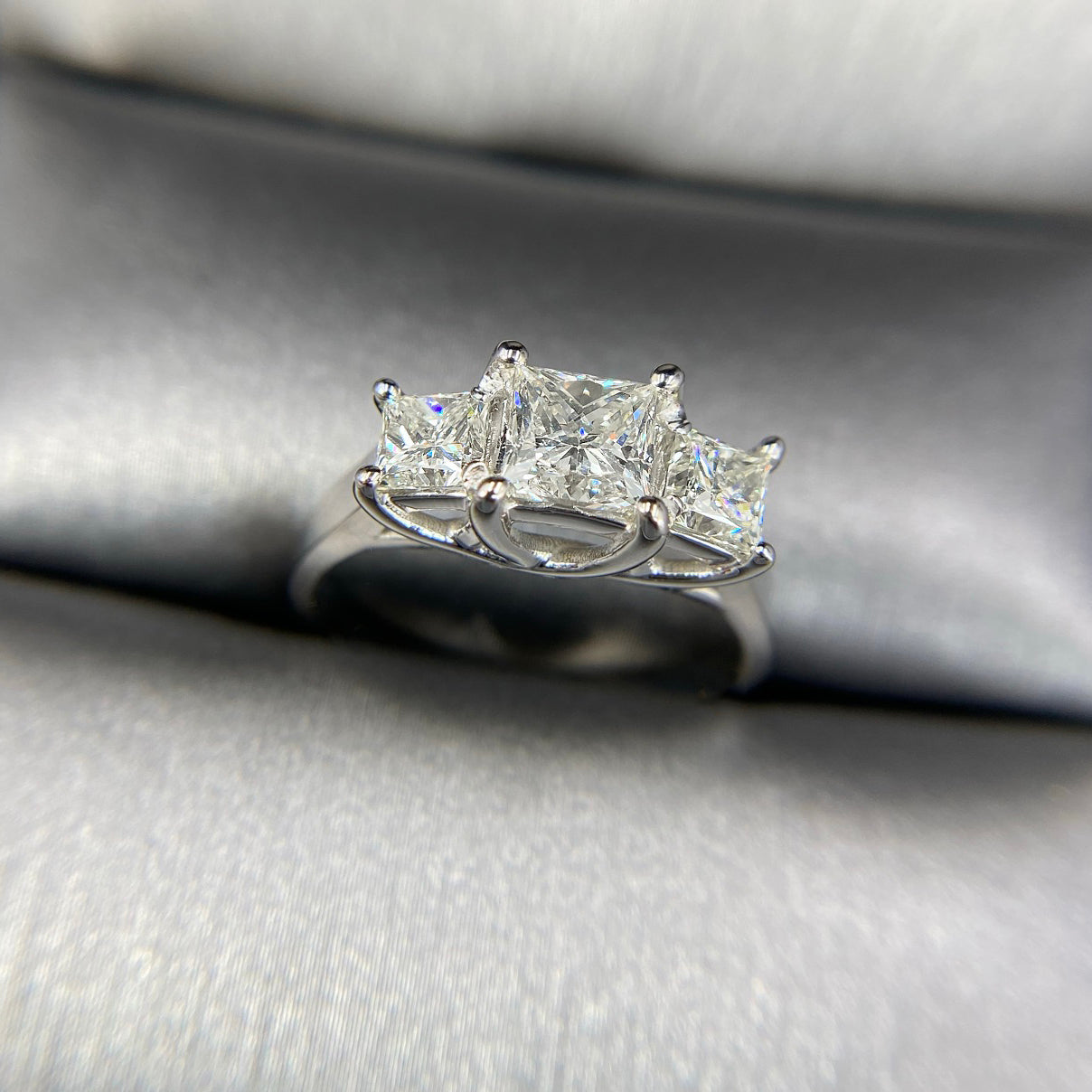 Exquisite 1.50 CT Princess Cut Diamonds - Three Stone Ring in 14KT White Gold