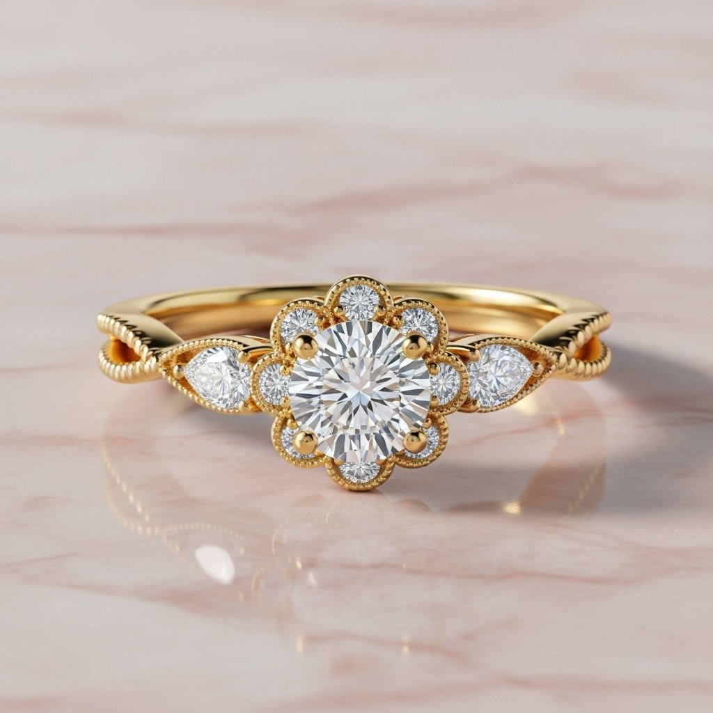 Maravelle Floral Diamond Halo Ring - Primestyle.com