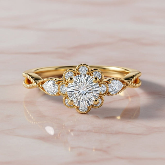 Maravelle Floral Diamond Halo Ring